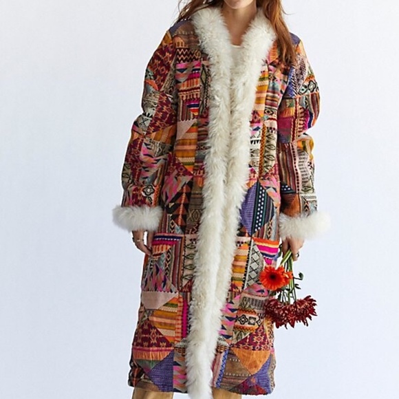 Free People Caravan Technicolor Patchwork Dream Coat Sz L - Picture 1 of 5